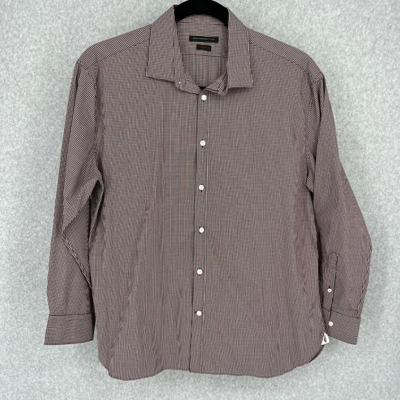 John Varvatos Mens Slim Fit Button Front Shirt Size 17.5 32/33 Black Red Plaid - Picture 1 of 13